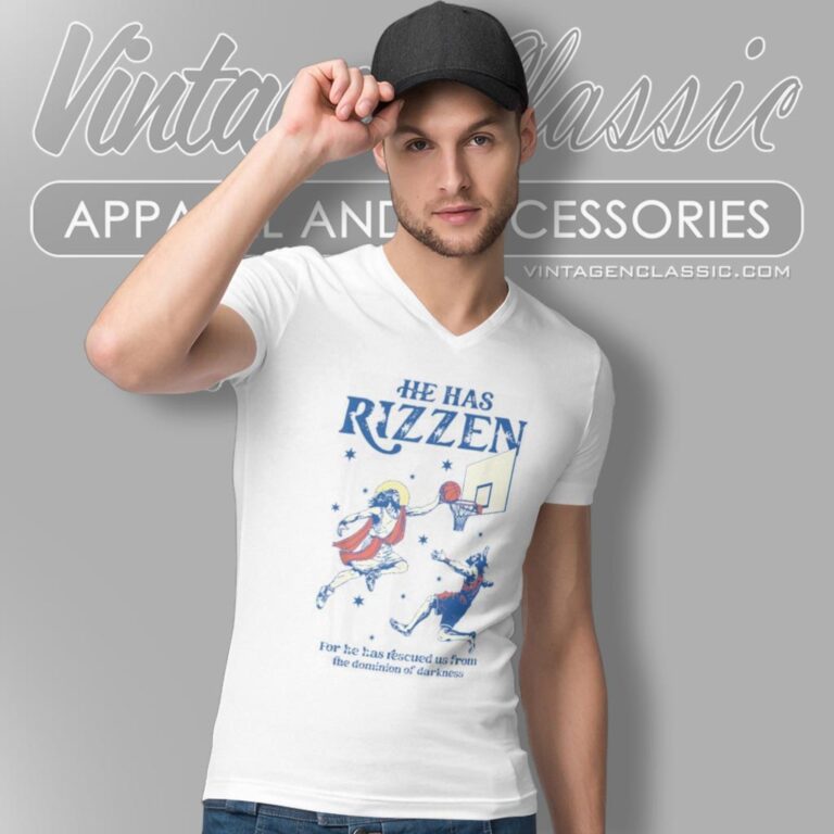 He Has Rizzen Shirt Funny Jesus Meme V Neck TShirt He Has Rizzen Shirt Funny Jesus Meme V Neck TShirt