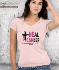 Heal Cancer Shirt Breast Cancer Awareness Month V Neck TShirt