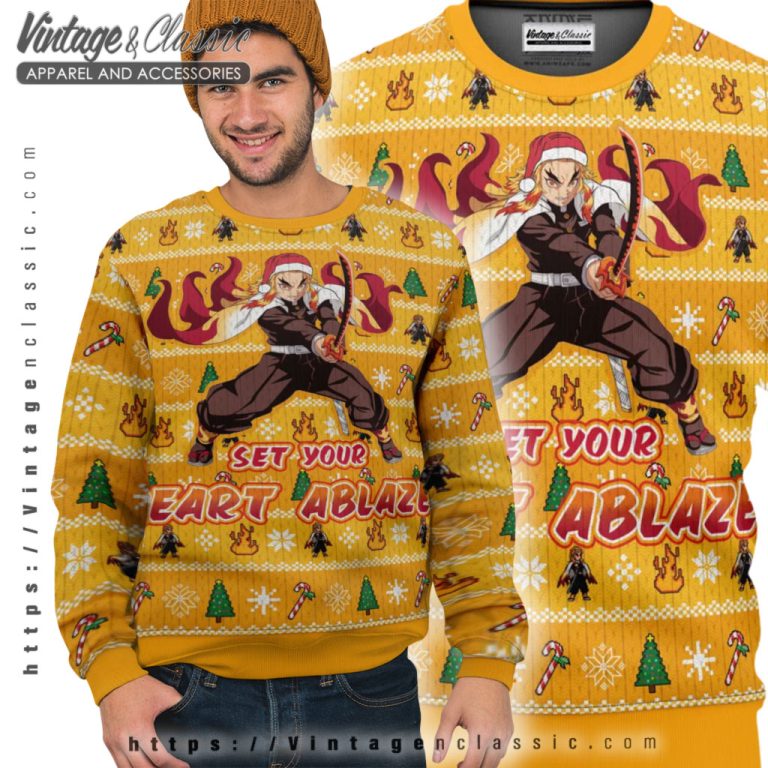 Heart Ablaze Demon Slayer Ugly Christmas Sweater Ugly Sweater Heart Ablaze Demon Slayer Ugly Christmas Sweater Ugly Sweater
