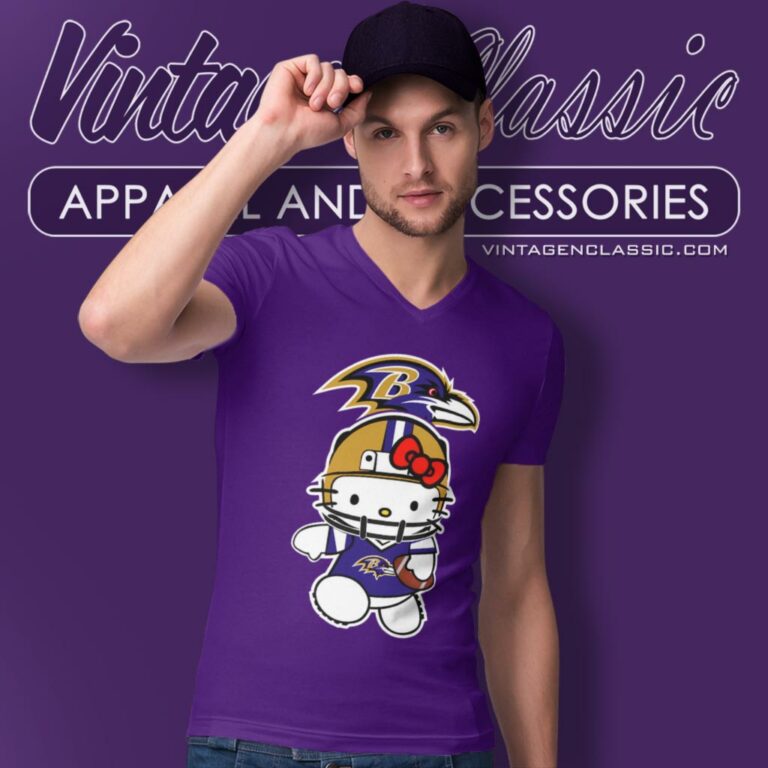 Hello Kitty Baltimore Ravens V Neck TShirt Hello Kitty Baltimore Ravens V Neck TShirt