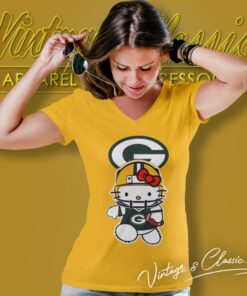 Hello Kitty Green Bay Packers V Neck TShirt