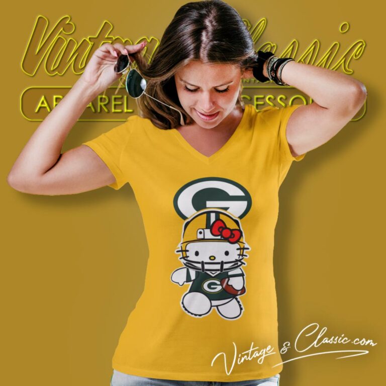 Hello Kitty Green Bay Packers V Neck TShirt Hello Kitty Green Bay Packers V Neck TShirt