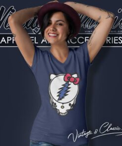 Hello Kitty In Grateful Dead Style V Neck TShirt