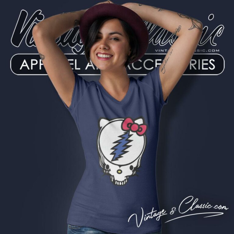 Hello Kitty In Grateful Dead Style V Neck TShirt Hello Kitty In Grateful Dead Style V Neck TShirt