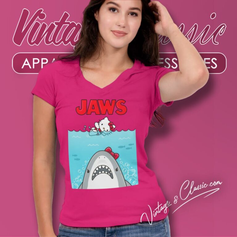 Hello Kitty Jaws Parody V Neck TShirt Hello Kitty Jaws Parody V Neck TShirt