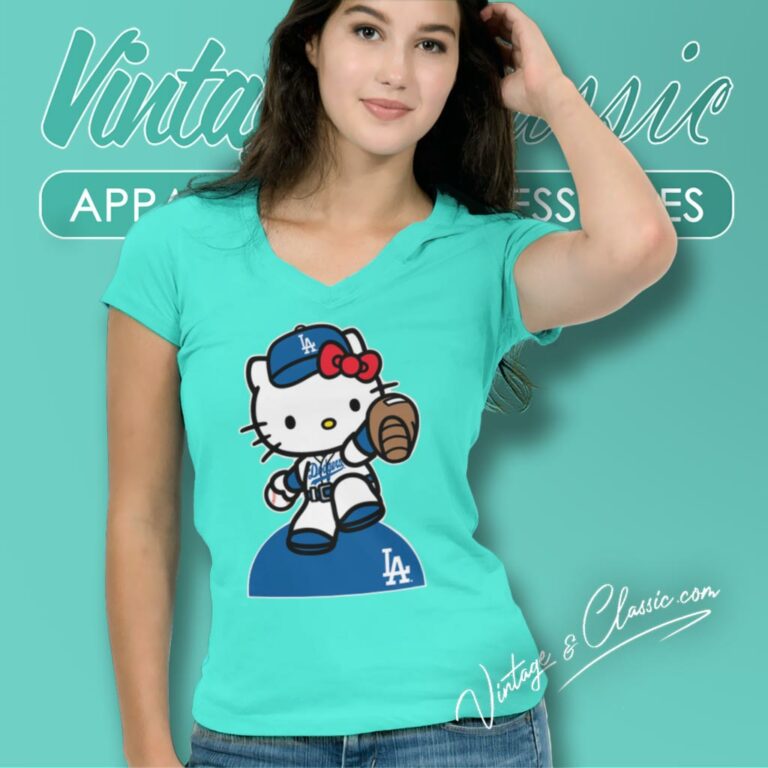 Hello Kitty Los Angeles Dodgers V Neck TShirt Hello Kitty Los Angeles Dodgers V Neck TShirt