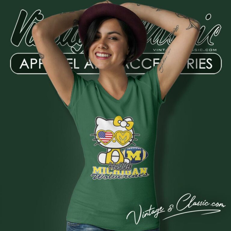 Hello Kitty Michigan Wolverines V Neck TShirt Hello Kitty Michigan Wolverines V Neck TShirt
