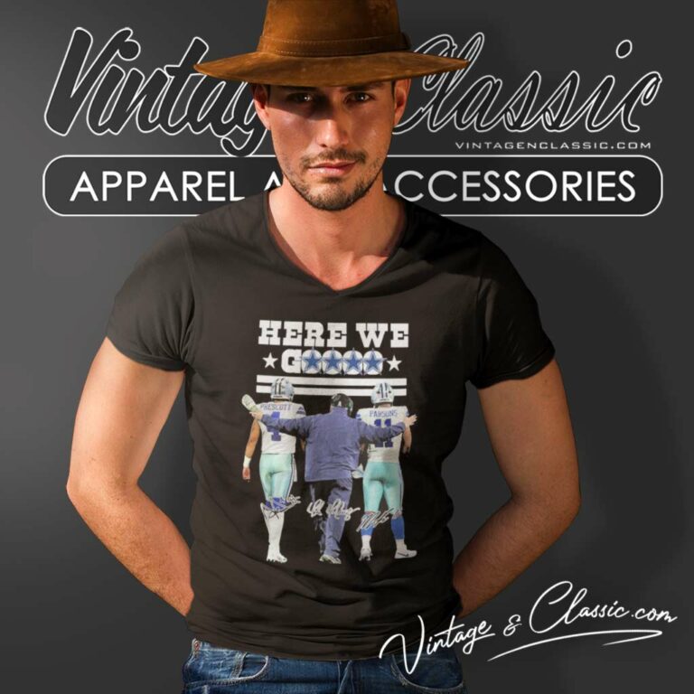 Here We Go Dak Prescott Cowboys And Mike Mccarthy Micah Parsons Signatures V Neck TShirt Here We Go Dak Prescott Cowboys And Mike Mccarthy Micah Parsons Signatures V Neck TShirt