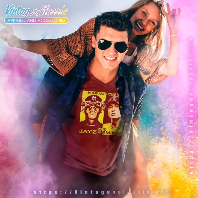 Home And Home Tour Jay Z And Eminem 2010 V Neck TShirt Home And Home Tour Jay Z And Eminem 2010 V Neck TShirt