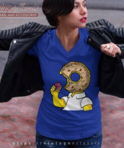 Homer Simpson Doughnut Eating Doughnut V Neck TShirt