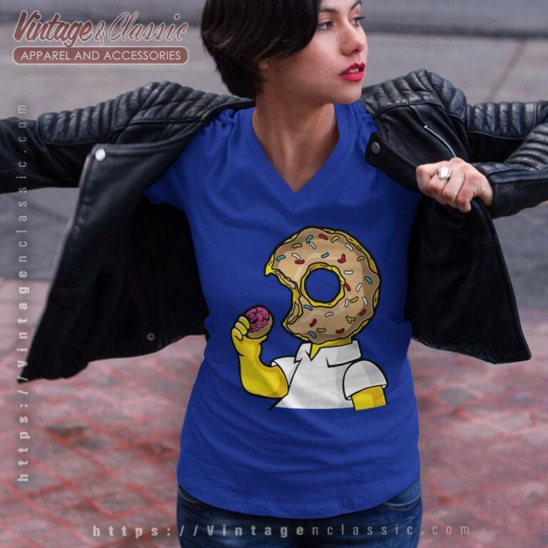 Homer Simpson Doughnut Eating Doughnut V Neck TShirt Homer Simpson Doughnut Eating Doughnut V Neck TShirt