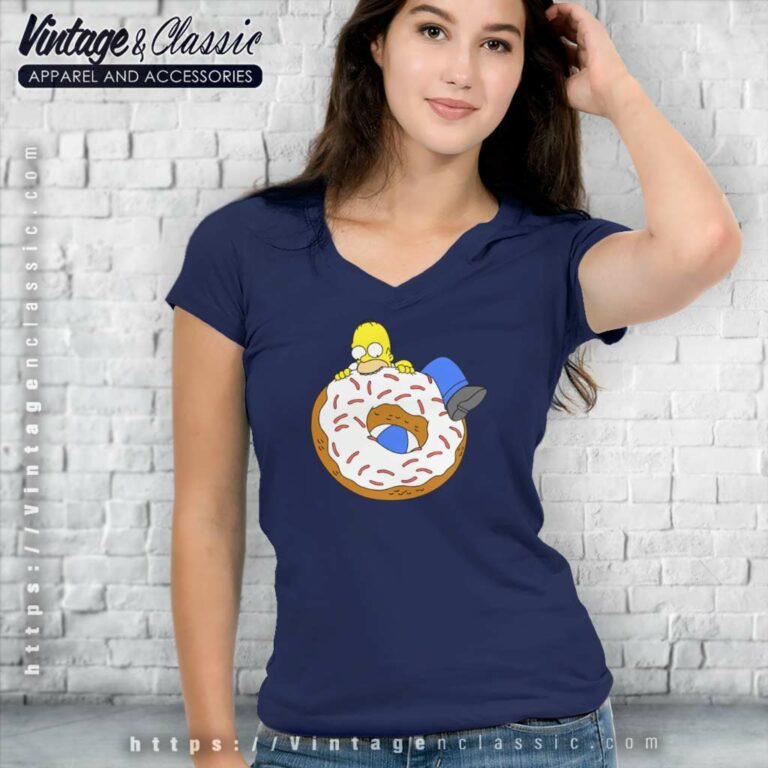 Homer Simpson Eating Donut V Neck TShirt Homer Simpson Eating Donut V Neck TShirt
