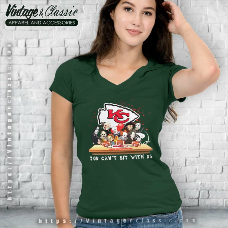 Horror Character You Can Sit With Us Kansas City Chiefs Halloween V Neck TShirt Horror Character You Can Sit With Us Kansas City Chiefs Halloween V Neck TShirt