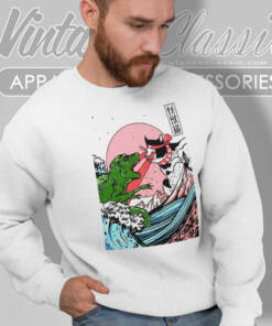 Horror Dinosaur Catzilla Shirt Great Wave Off Kanagawa Sweatshirt