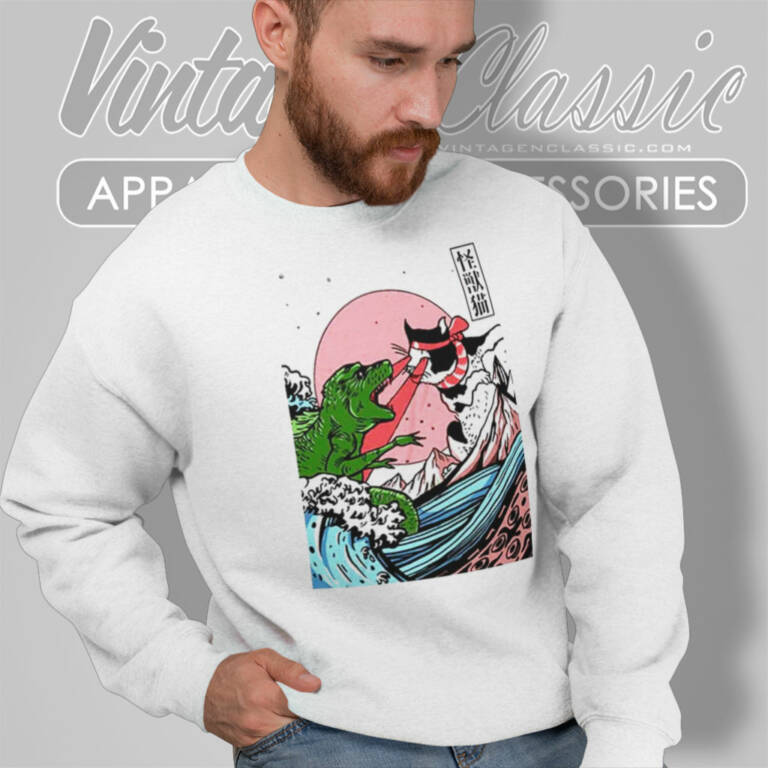 Horror Dinosaur Catzilla Shirt Great Wave Off Kanagawa Sweatshirt Horror Dinosaur Catzilla Shirt Great Wave Off Kanagawa Sweatshirt