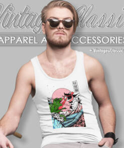 Horror Dinosaur Catzilla Shirt Great Wave Off Kanagawa Tank Top Racerback