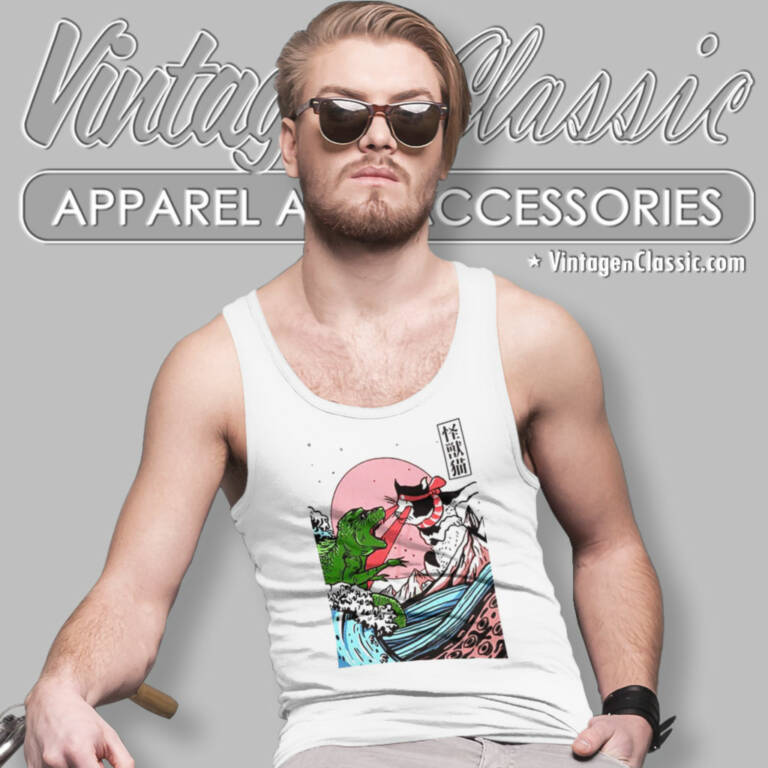 Horror Dinosaur Catzilla Shirt Great Wave Off Kanagawa Tank Top Racerback Horror Dinosaur Catzilla Shirt Great Wave Off Kanagawa Tank Top Racerback