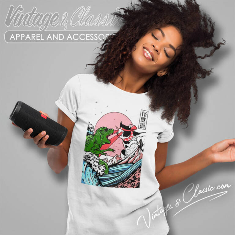 Horror Dinosaur Catzilla Shirt Great Wave Off Kanagawa Women T Shirt Horror Dinosaur Catzilla Shirt Great Wave Off Kanagawa Women T Shirt