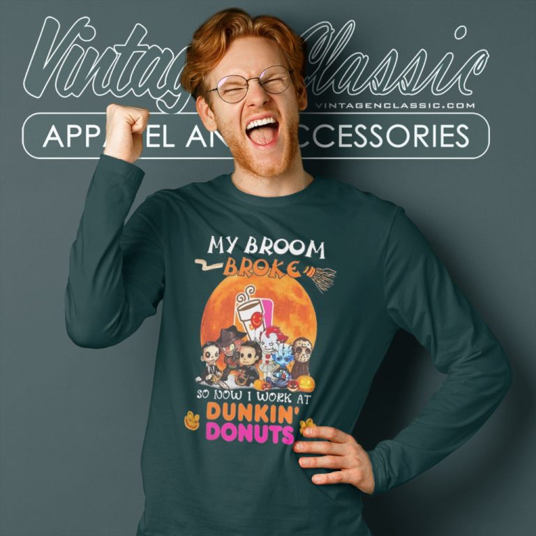 Horror Movie Characters Chibi My Broom Broke So Now I Work At Dunkin Donuts Halloween Long Sleeve Tee Horror Movie Characters Chibi My Broom Broke So Now I Work At Dunkin Donuts Halloween Long Sleeve Tee