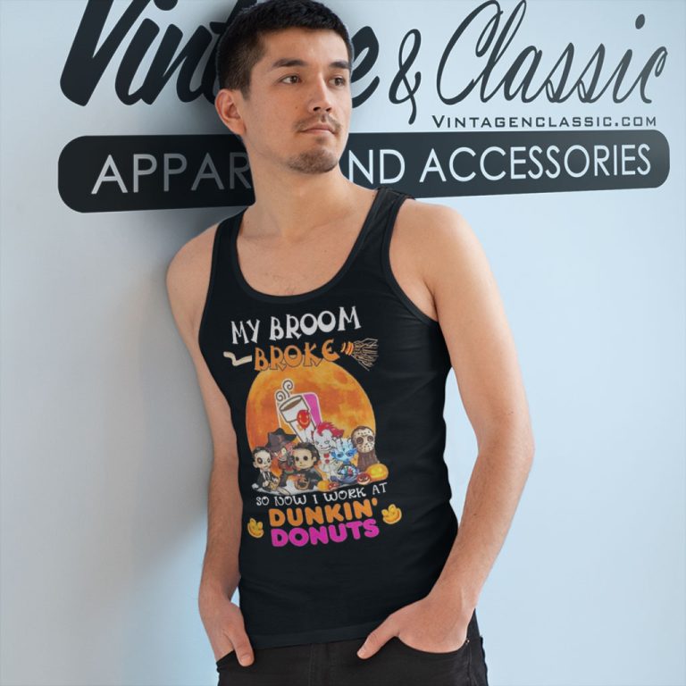 Horror Movie Characters Chibi My Broom Broke So Now I Work At Dunkin Donuts Halloween Tank Top Racerback Horror Movie Characters Chibi My Broom Broke So Now I Work At Dunkin Donuts Halloween Tank Top Racerback