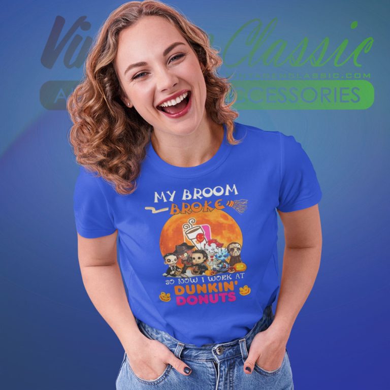 Horror Movie Characters Chibi My Broom Broke So Now I Work At Dunkin Donuts Halloween Women T Shirt Horror Movie Characters Chibi My Broom Broke So Now I Work At Dunkin Donuts Halloween Women T Shirt
