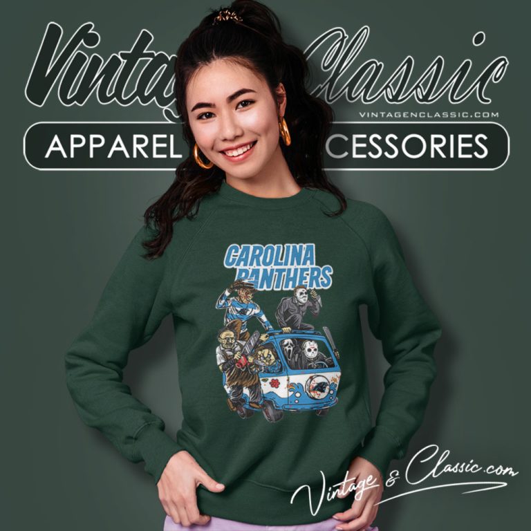 Horror Movie Characters Massacre Machine Carolina Panthers Halloween Sweatshirt Horror Movie Characters Massacre Machine Carolina Panthers Halloween Sweatshirt