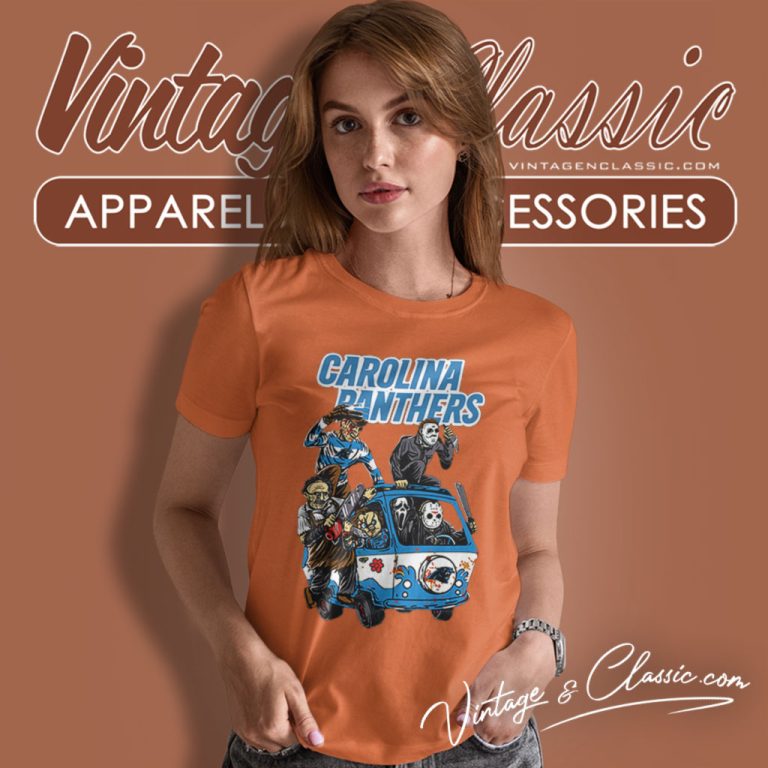 Horror Movie Characters Massacre Machine Carolina Panthers Halloween Women T Shirt Horror Movie Characters Massacre Machine Carolina Panthers Halloween Women T Shirt