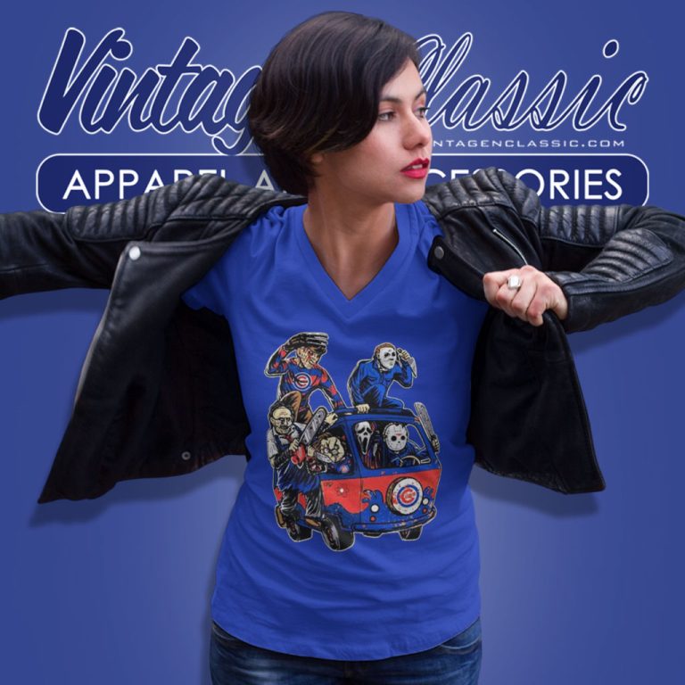 Horror Movie Characters Massacre Machine Chicago Cubs Halloween V Neck TShirt Horror Movie Characters Massacre Machine Chicago Cubs Halloween V Neck TShirt