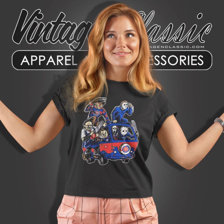 Horror Movie Characters Massacre Machine Chicago Cubs Halloween Women T Shirt Horror Movie Characters Massacre Machine Chicago Cubs Halloween Women T Shirt