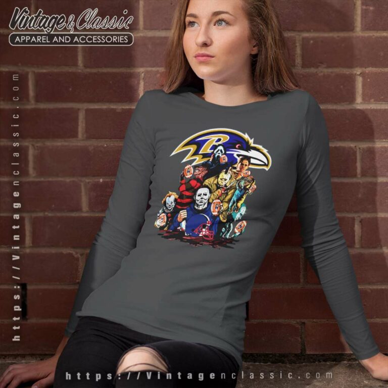 Horror Movies Characters Baltimore Ravens Football Halloween Long Sleeve Tee Horror Movies Characters Baltimore Ravens Football Halloween Long Sleeve Tee