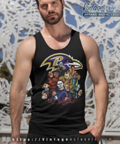 Horror Movies Characters Baltimore Ravens Football Halloween Shirt 4 Horror Movies Characters Baltimore Ravens Football Halloween Tank Top Racerback