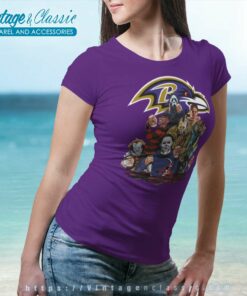 Horror Movies Characters Baltimore Ravens Football Halloween Shirt 6 Horror Movies Characters Baltimore Ravens Football Halloween Women TShirt