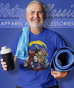 Horror Movies Characters Los Angeles Chargers Football Halloween Shirt 5 Horror Movies Characters Los Angeles Chargers Football Halloween V Neck TShirt