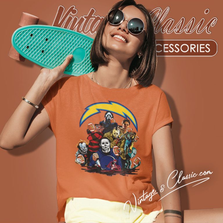 Horror Movies Characters Los Angeles Chargers Football Halloween Women T Shirt Horror Movies Characters Los Angeles Chargers Football Halloween Women T Shirt