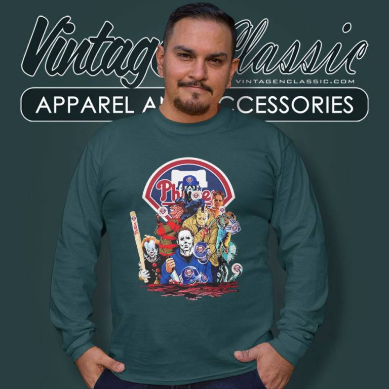 Horror Movies Characters Philadelphia Phillies Football Halloween Long Sleeve Tee Horror Movies Characters Philadelphia Phillies Football Halloween Long Sleeve Tee