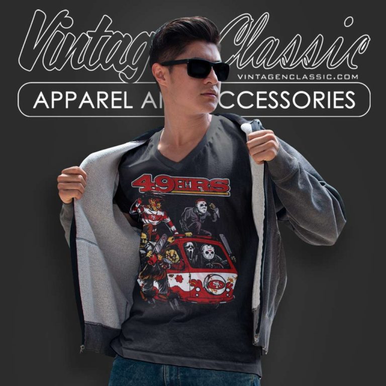 Horror Movies Characters San Francisco 49ers Football Halloween V Neck TShirt Horror Movies Characters San Francisco 49ers Football Halloween V Neck TShirt