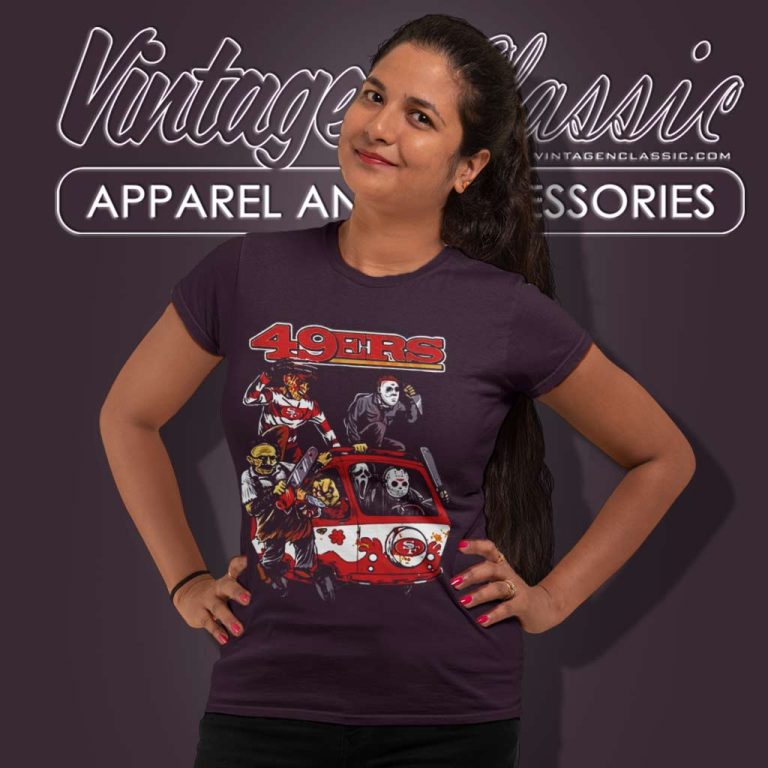 Horror Movies Characters San Francisco 49ers Football Halloween Women TShirt Horror Movies Characters San Francisco 49ers Football Halloween Women TShirt