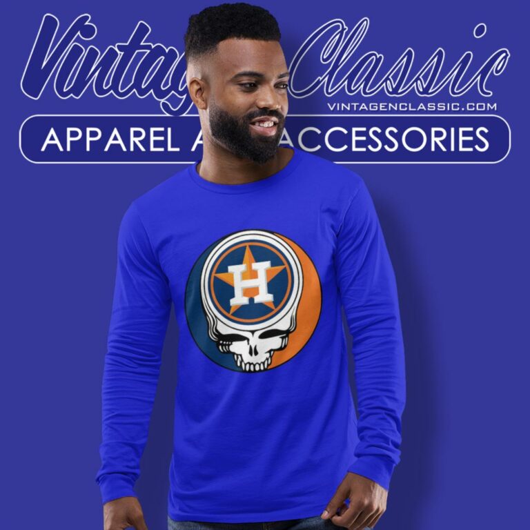 Houston Astros Grateful Dead Steal Face Long Sleeve Tee Houston Astros Grateful Dead Steal Face Long Sleeve Tee