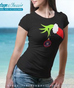 Houston Astros Grinch Hand Holding Christmas Women TShirt