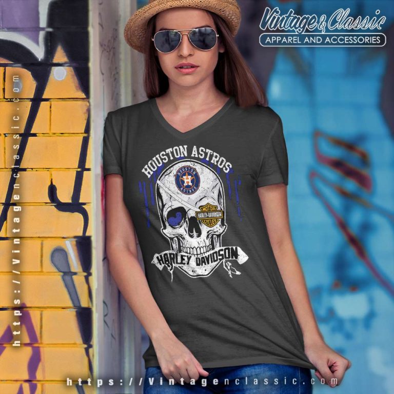 Houston Astros Harley Davidson Skull V Neck TShirt Houston Astros Harley Davidson Skull V Neck TShirt