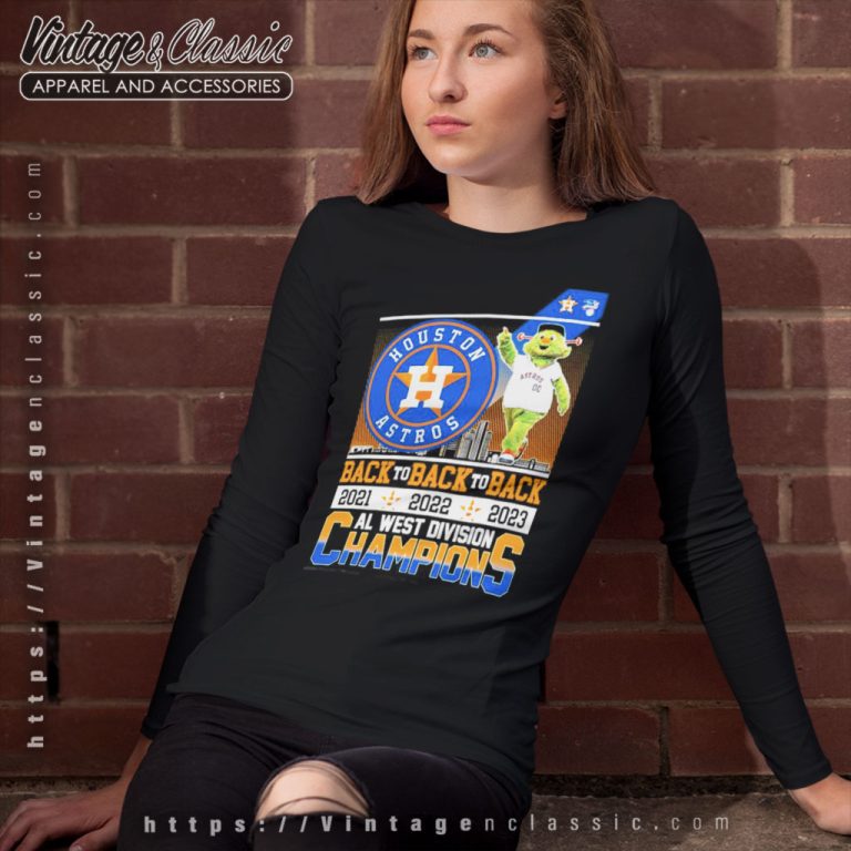 Houston Astros Mascot Back To Back To Back 2021 2022 2023 Al West Division Champions Long Sleeve Tee Houston Astros Mascot Back To Back To Back 2021 2022 2023 Al West Division Champions Long Sleeve Tee