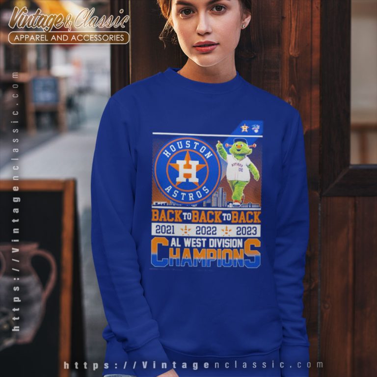 Houston Astros Mascot Back To Back To Back 2021 2022 2023 Al West Division Champions Sweatshirt Houston Astros Mascot Back To Back To Back 2021 2022 2023 Al West Division Champions Sweatshirt