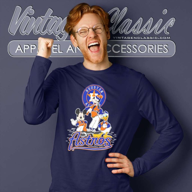 Houston Astros Mickey Mouse Donald Duck Goofy Baseball Long Sleeve Tee Houston Astros Mickey Mouse Donald Duck Goofy Baseball Long Sleeve Tee
