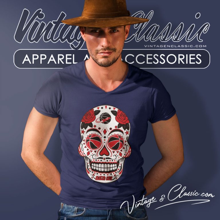 Houston Basketball Sugar Skull V Neck TShirt Houston Basketball Sugar Skull V Neck TShirt
