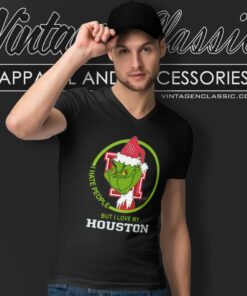 Houston Cougars Ncaa Christmas Grinch Shirt I Hate People But I Love My Houston Cougars V Neck TShirt