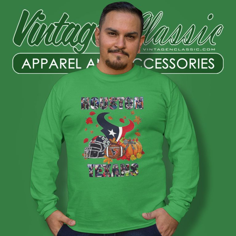 Houston Texans Fall Helmet Pumpkin Long Sleeve Tee Houston Texans Fall Helmet Pumpkin Long Sleeve Tee
