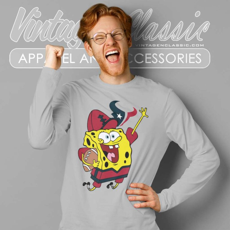 Houston Texans Football Spongebob Long Sleeve Tee Houston Texans Football Spongebob Long Sleeve Tee