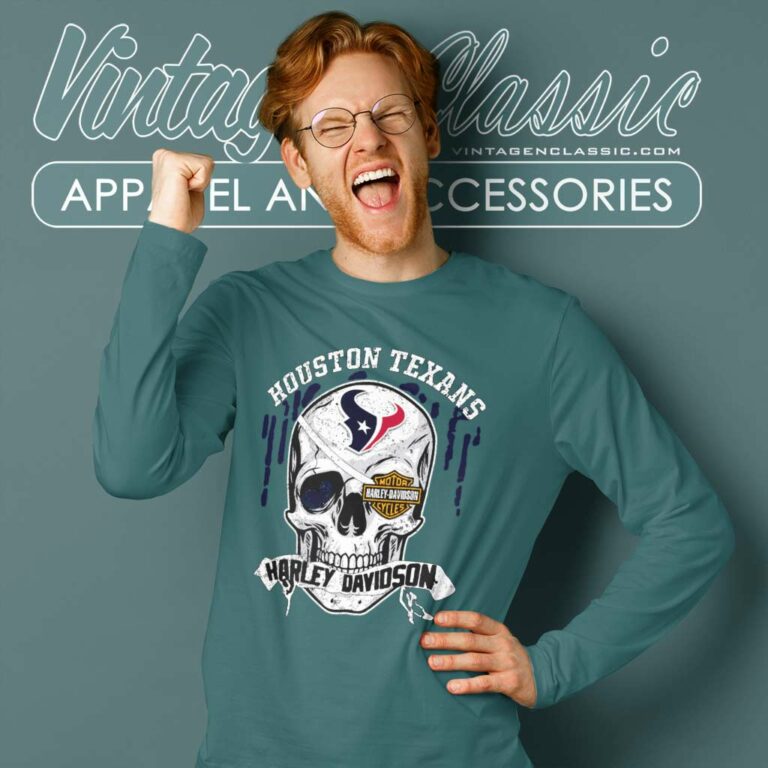 Houston Texans Harley Davidson Skull Long Sleeve Tee Houston Texans Harley Davidson Skull Long Sleeve Tee