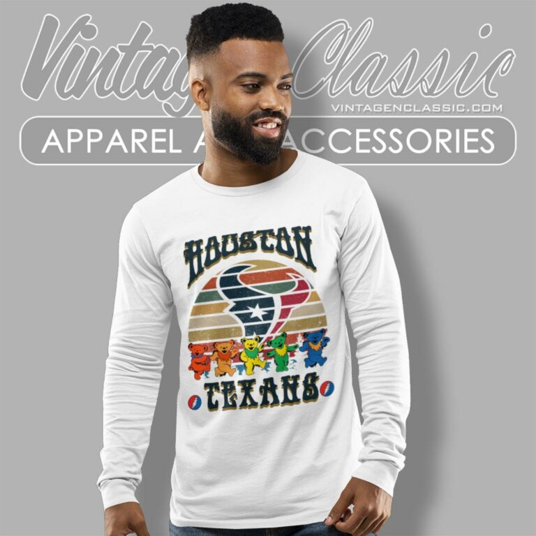 Houston Texans Nfl Grateful Dancing Bears Retro Long Sleeve Tee Houston Texans Nfl Grateful Dancing Bears Retro Long Sleeve Tee