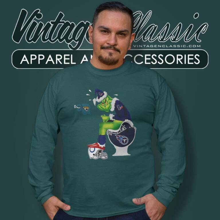 Houston Texans Santa Grinch Toilet Long Sleeve Tee Houston Texans Santa Grinch Toilet Long Sleeve Tee